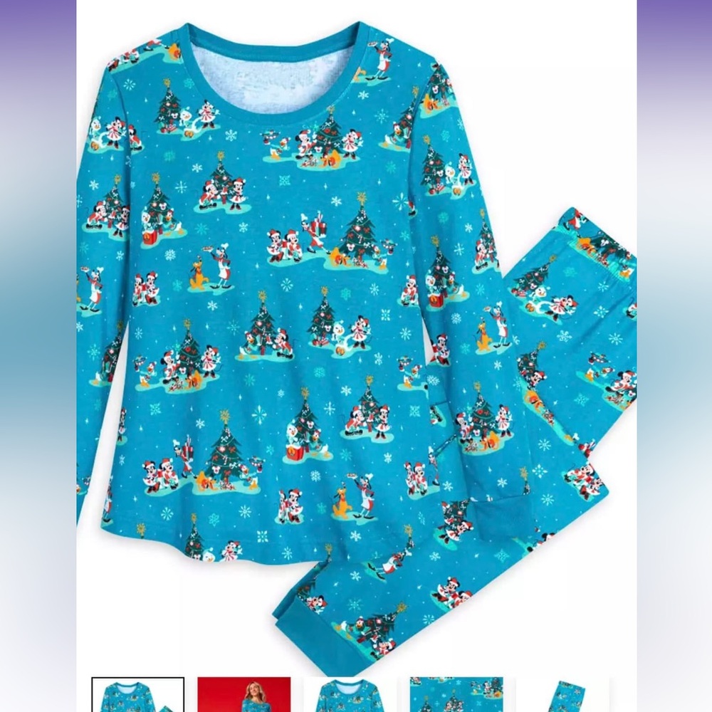 Disney Teal Holiday Snowman & Tree Pajama Set